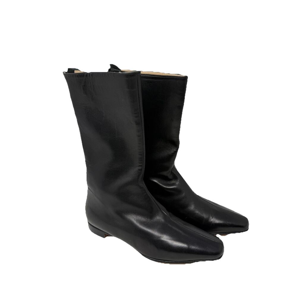 Manolo Blahnik boots black soft leather 35.5 5.5 square toed